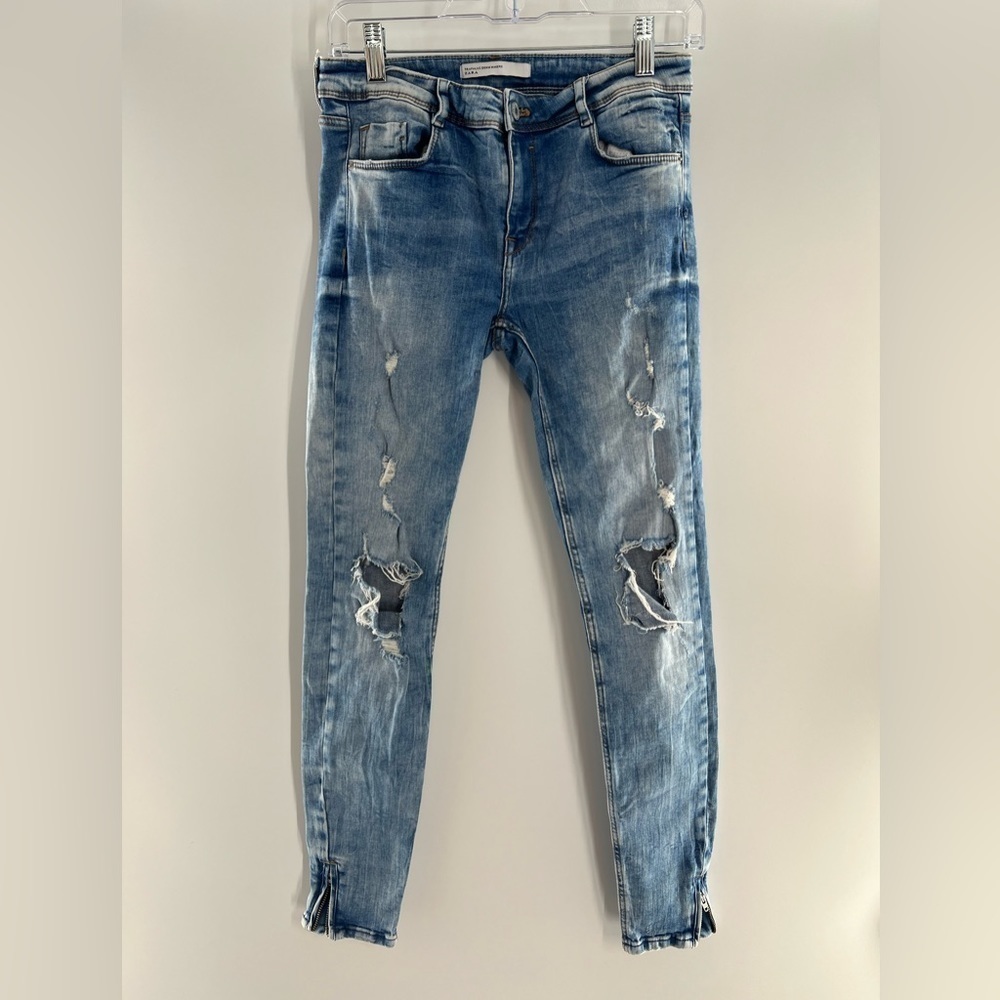ZARA TRAFALUDO DENIM MAKER DESTROYED RIPPED ZIP HEM BOTTOM 06 - Picture 1 of 7